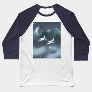 Two Japanese cranes flying over a dark lake Baseball T-Shirt